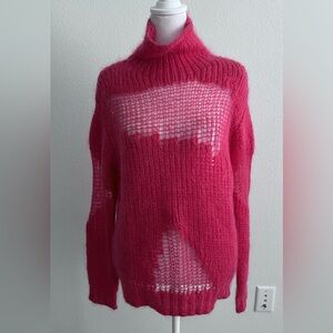 Iro mohair & wool hot pink distressed turtleneck sweater